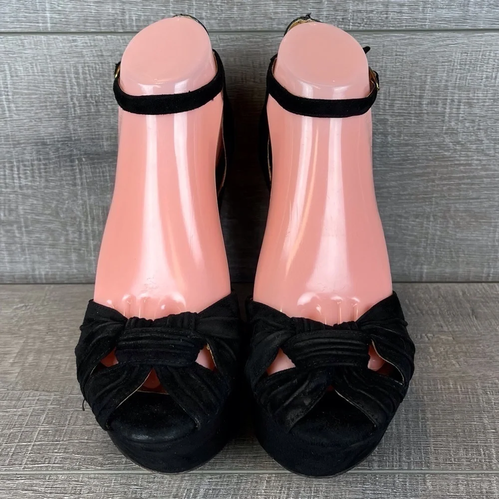 Sam Edelman sz 8.5 Qiana black suede platform wedge peeptoe heels